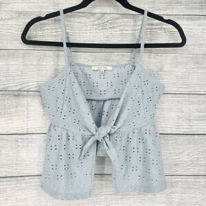 Love Tree Sky Blue Open Tie Front Cropped Eyelet Lace Cami Size M